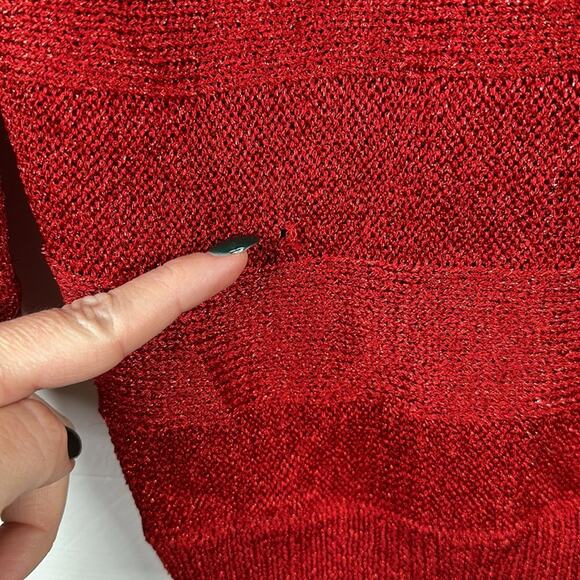 INC Red Metallic Sparkle Knit 3/4 Sleeve Sweater Pullover Sweatshirt Top Size XS - Picture 12 of 13